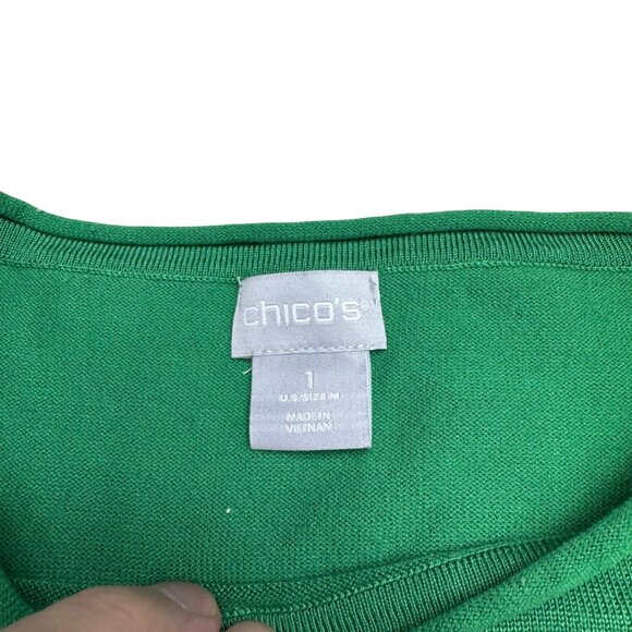 Chico's Green LS Knit Casual Top Women's Lightweight Crewneck, Size 1 /US M - Picture 6 of 8